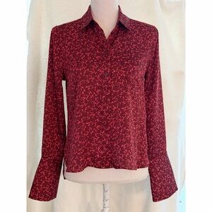 EQUIPMENT Elegant Red Floral Patterned Button Down Long Sleeve Blouse Size XS
